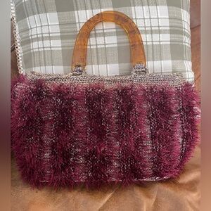 Stylish Burgundy and Tan Women's Handbag